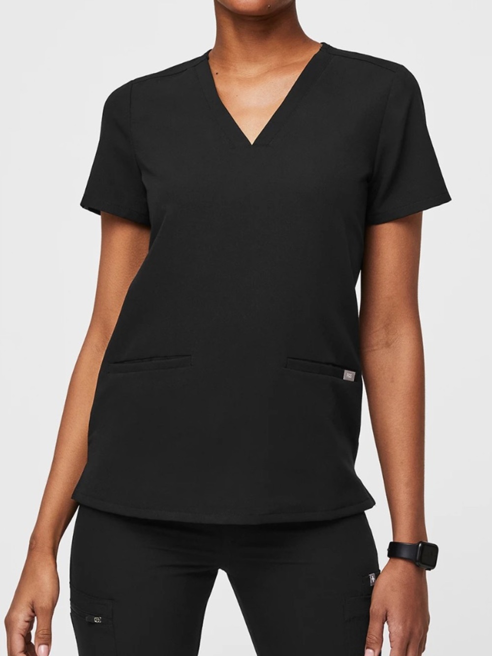 Figs Black V-Neck Short Sleeve Scrub Top